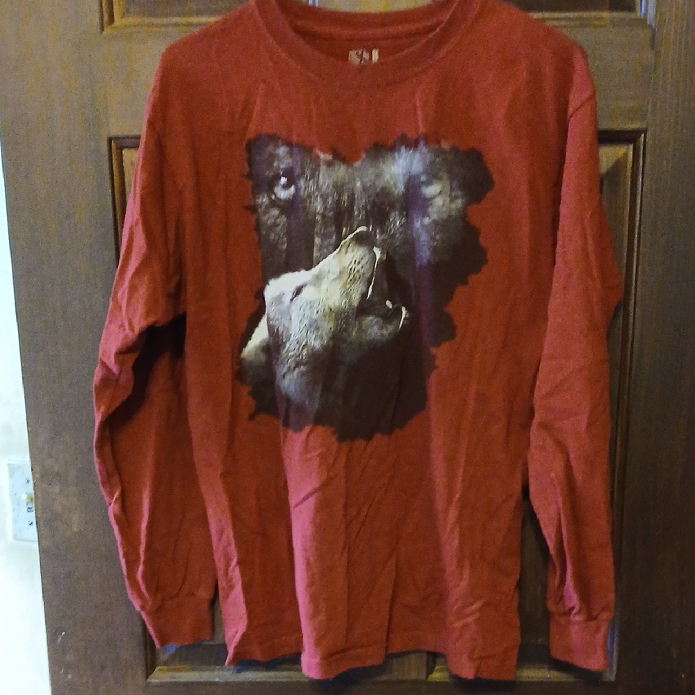 Red Long Sleeve with Wolf Design